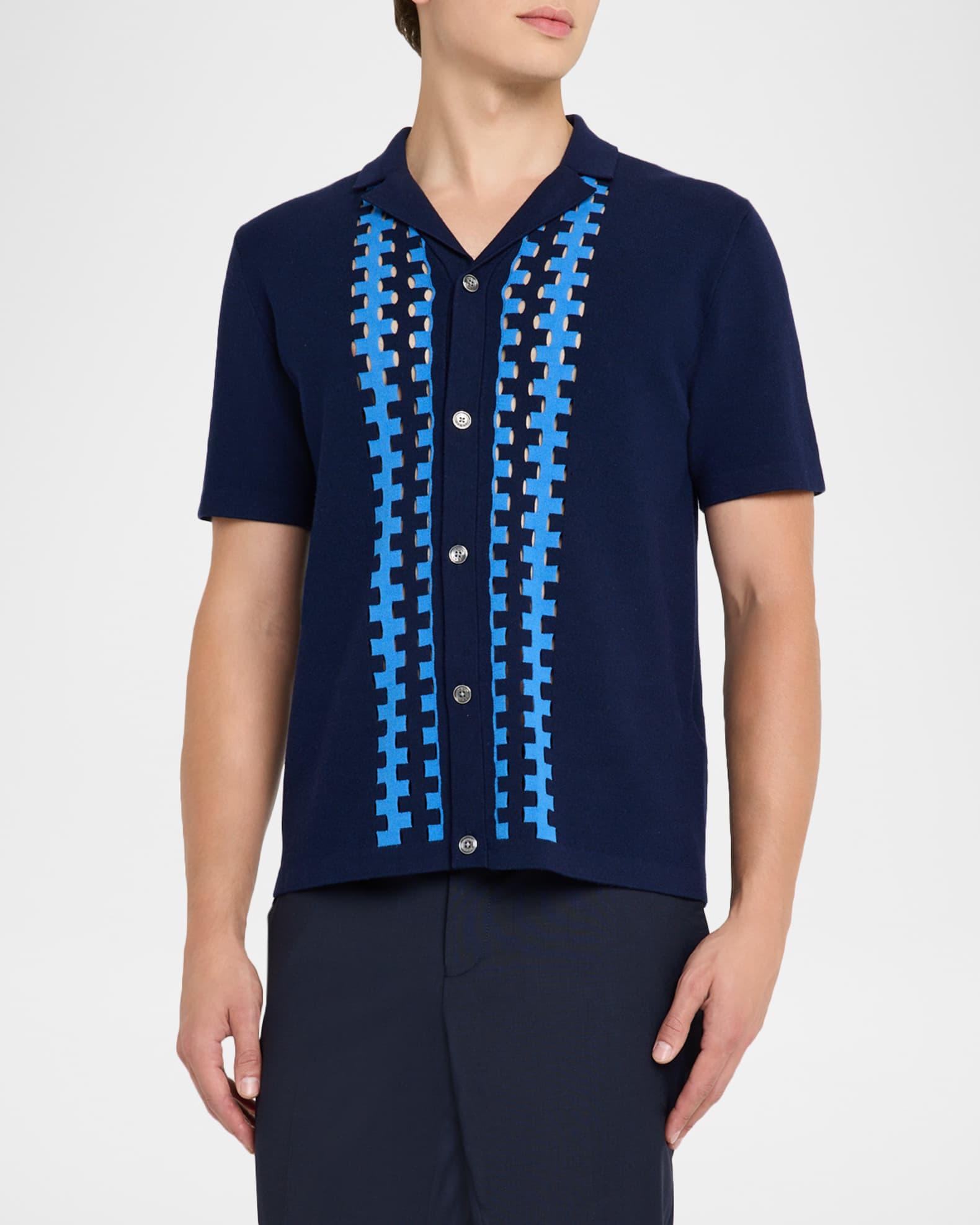 Men's Addington Geometric-Stripe Knit Camp Shirt Product Image