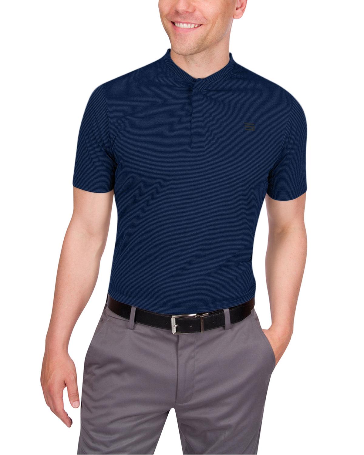 Three Sixty Six Men's Thin-Striped Collarless Golf Polos Male Product Image