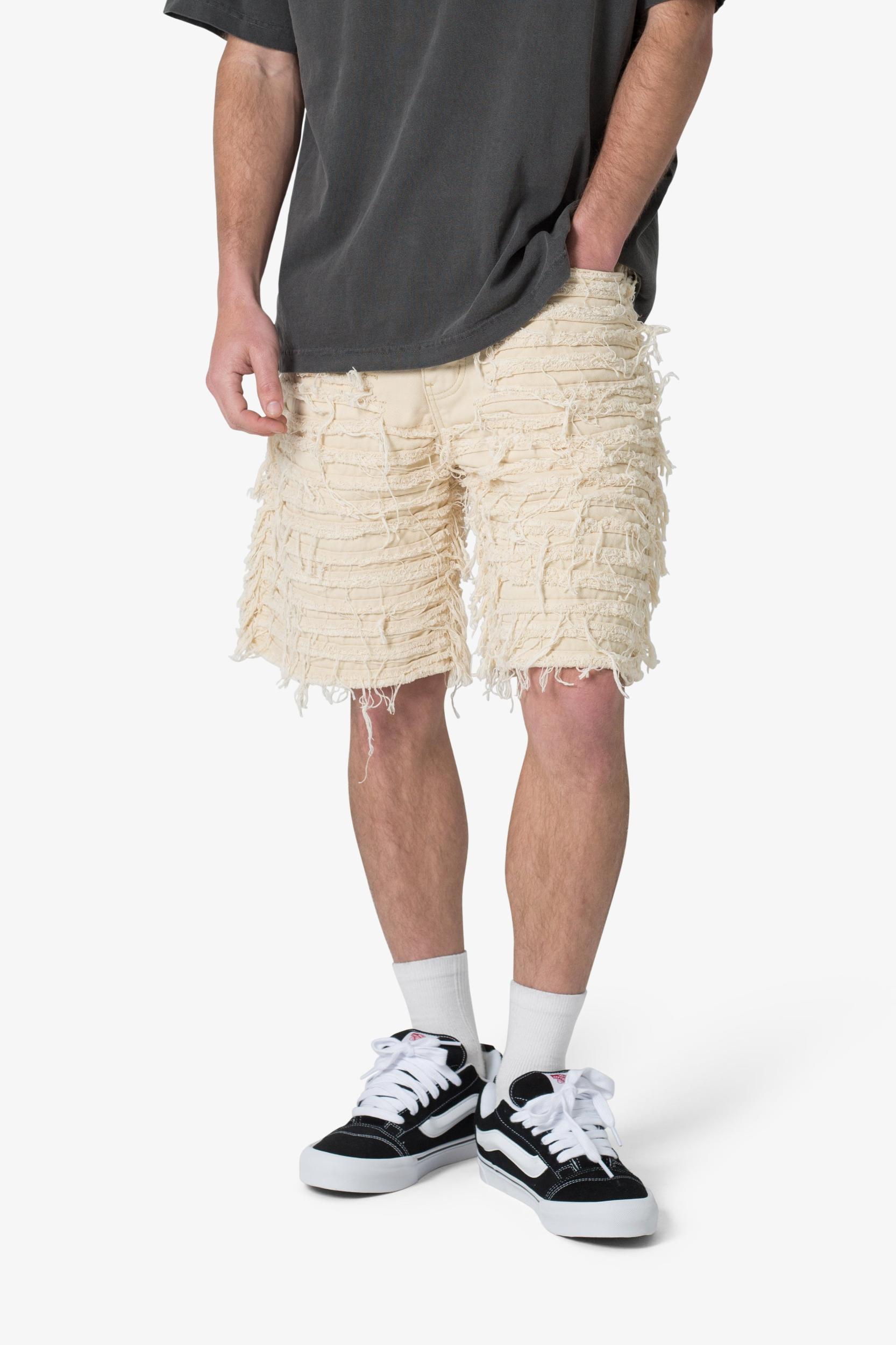 Allover Frayed Denim Shorts - Khaki Product Image