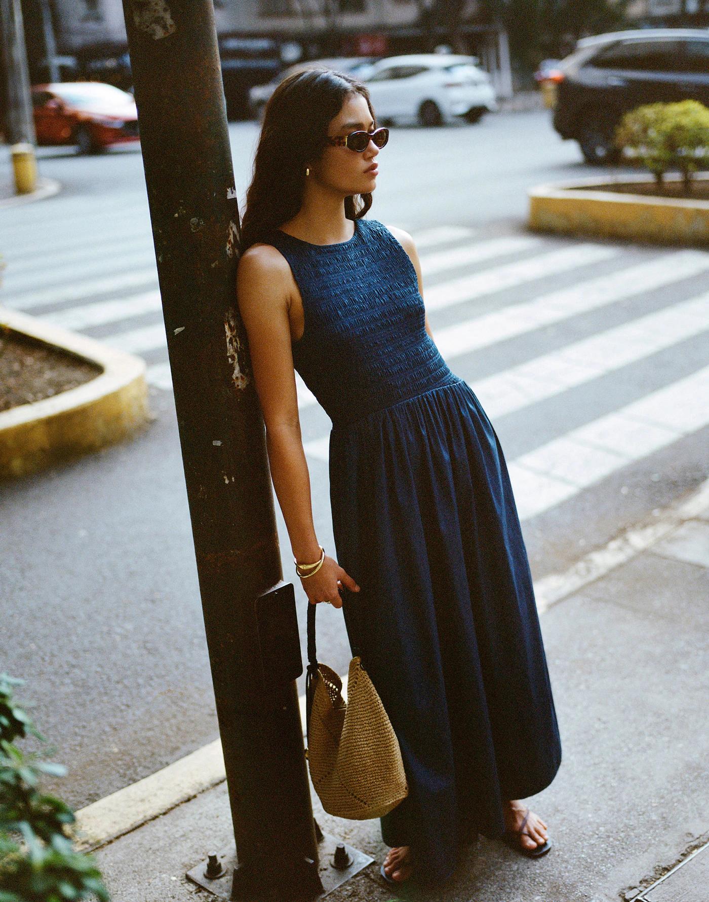 The Melody Scoopback Smocked Midi Dress Product Image