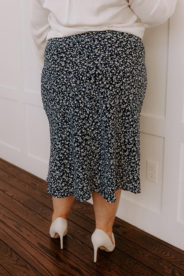 The Caitlyn High Waist Floral Midi Skirt in Navy Curves Product Image