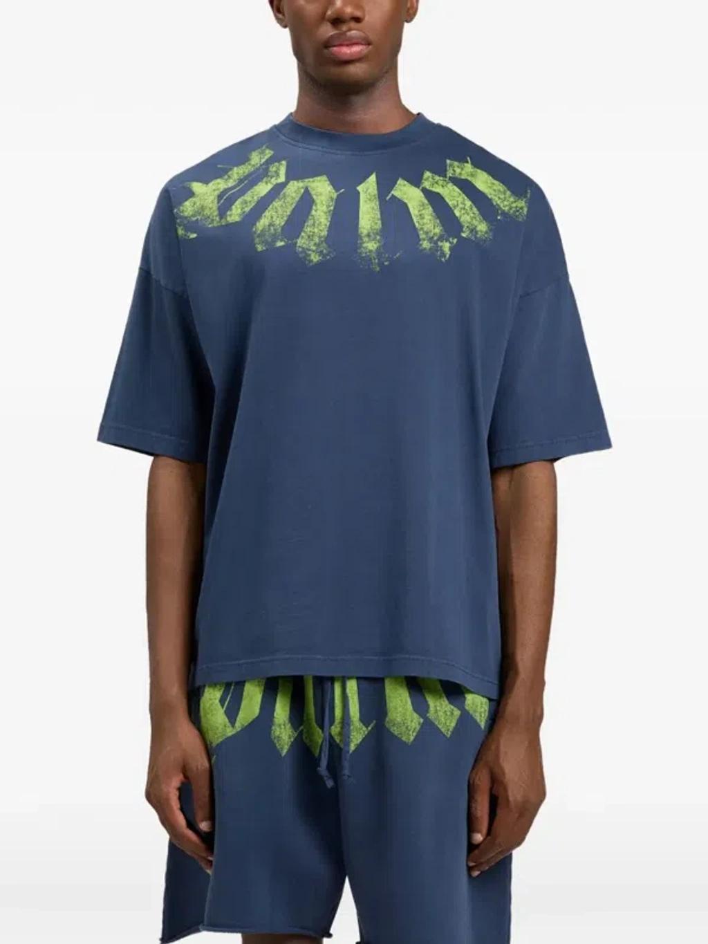 PALM ANGELS Logo-print T-shirt In Blue Product Image