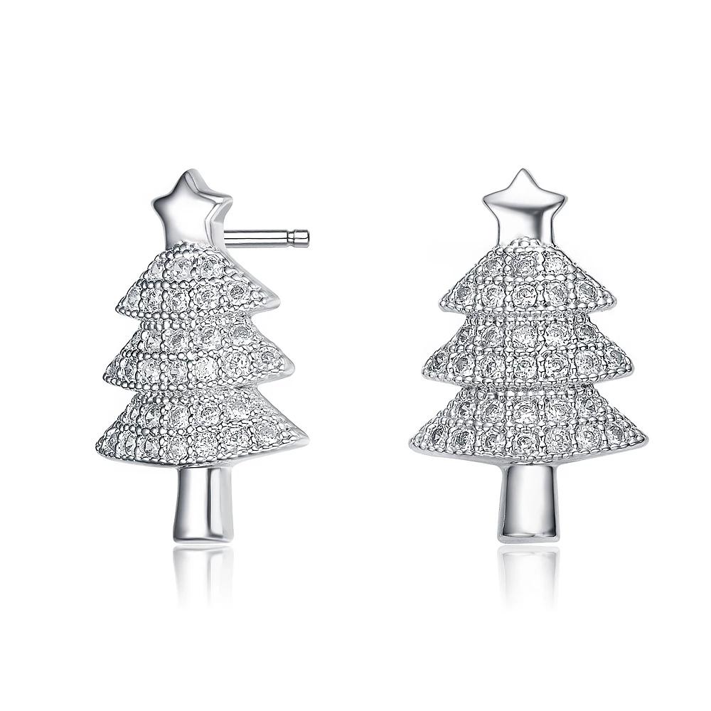 Sterling Silver Cubic Zirconia Pave Christmas Tree Stud Earrings, Womens Product Image