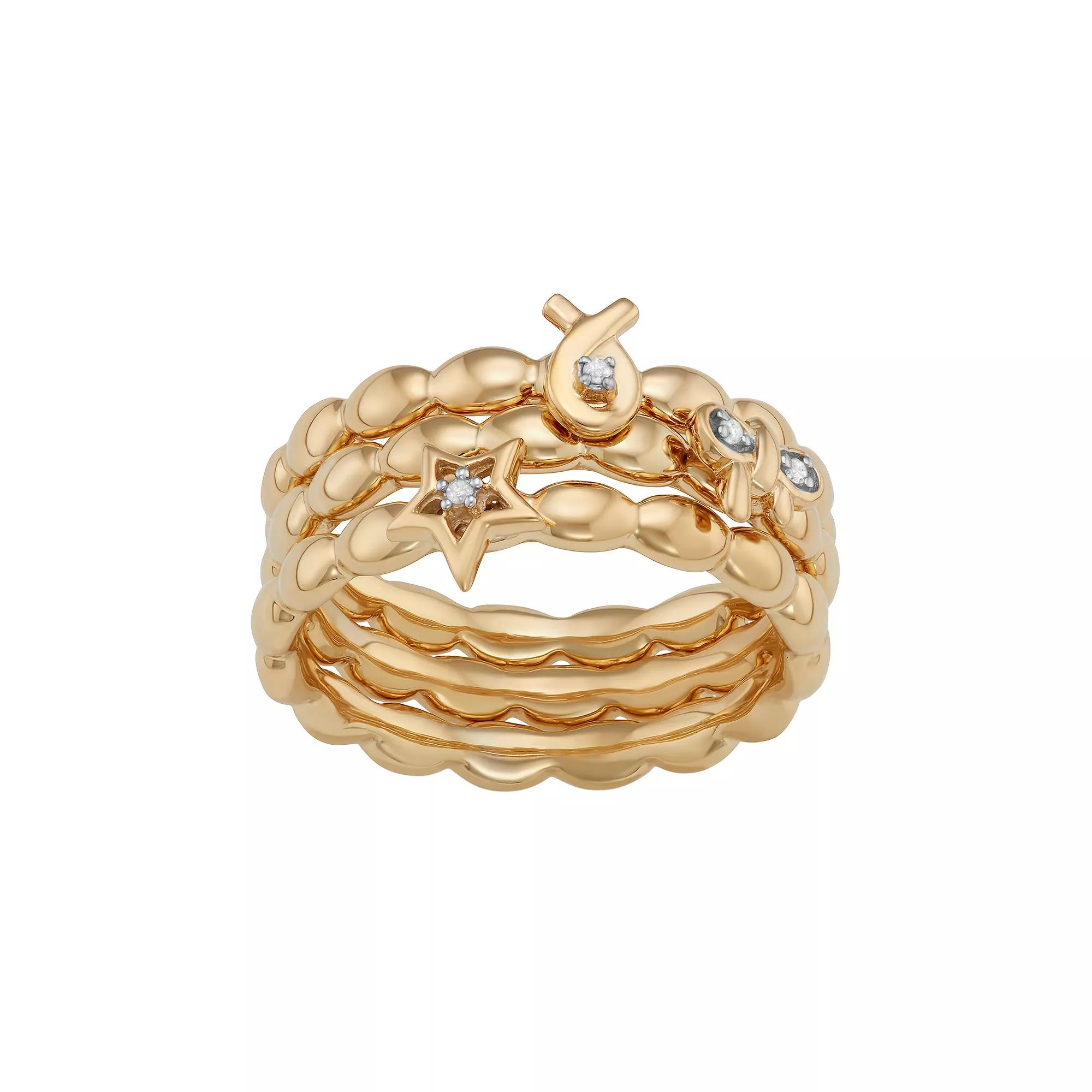 Jewelexcess Sterling Silver Diamond Accent Bow, Ribbon & Star Stack Ring Set, Womens Silver Tone Product Image