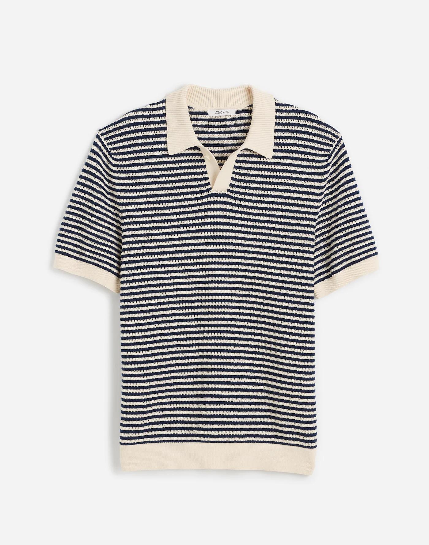 Pointelle Stitch Single-Button Sweater Polo Product Image