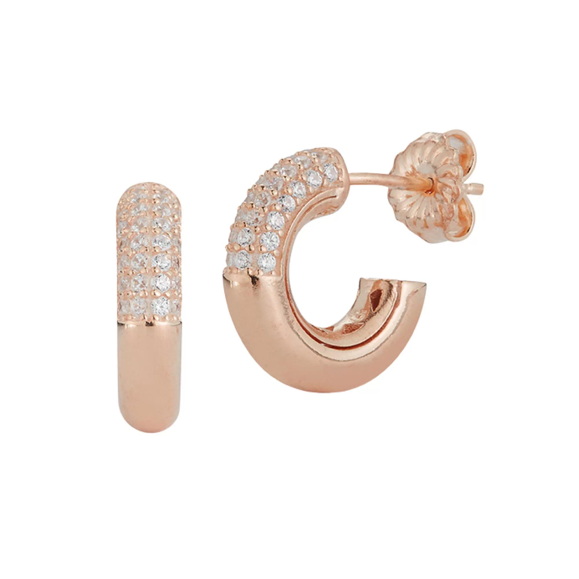 Sunkissed Sterling Cubic Zirconia Mini Hoop Earrings, Women's, Rose Gold Tone Product Image