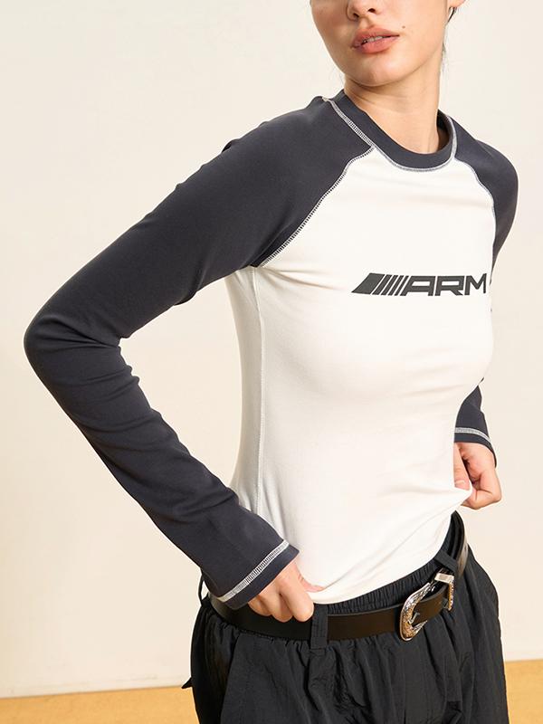 Raglan Contrast Color Slim Long Sleeve Tee Product Image