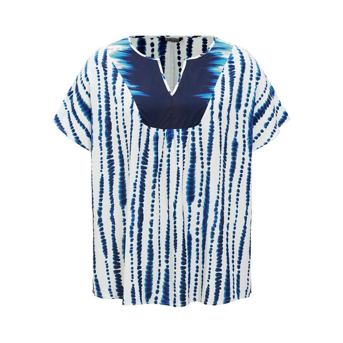 Plus Size Multicolor Tie Dye Patchwork Batwing Sleeve Notched Neck Blouse Women Vacation Short sleeve Notched collar Dailywear Blouses BloomChic 14-16/1X Product Image