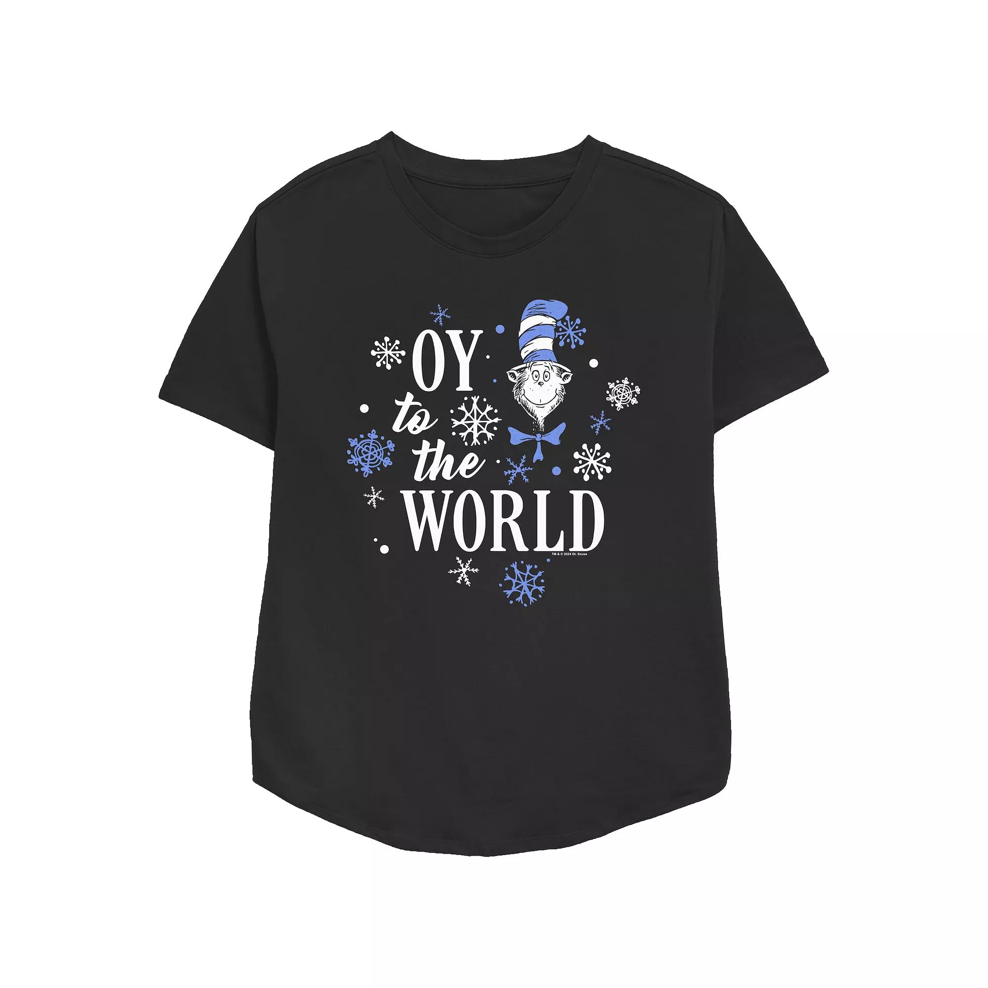 Women's Dr. Seuss The Cat In The Hat Oy To The World Relaxed Fit Graphic Tee, Size: Small, Black Product Image