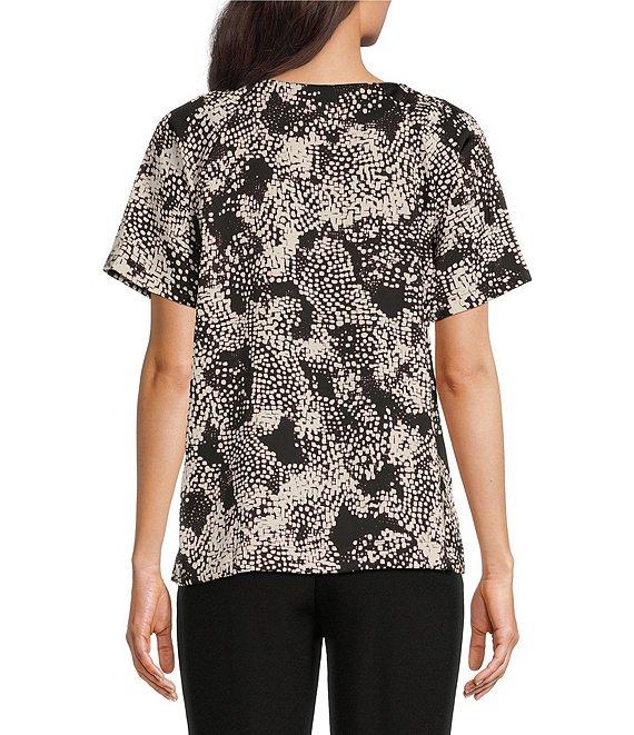Calvin Klein Printed Short Sleeve Crew Neck Keyhole Blouse Product Image