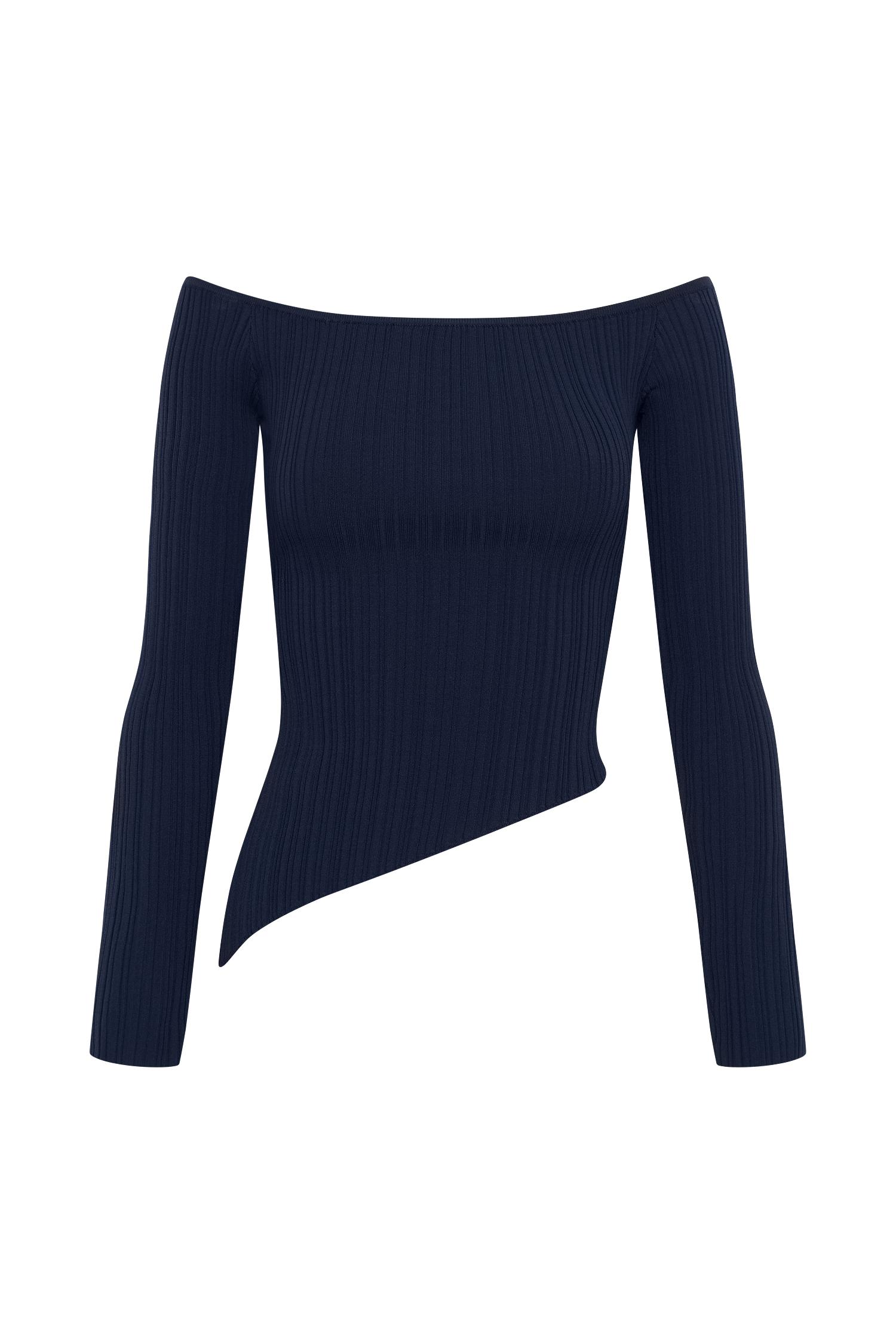 Chiara Off Shoulder Rib Knit Top - Navy Product Image
