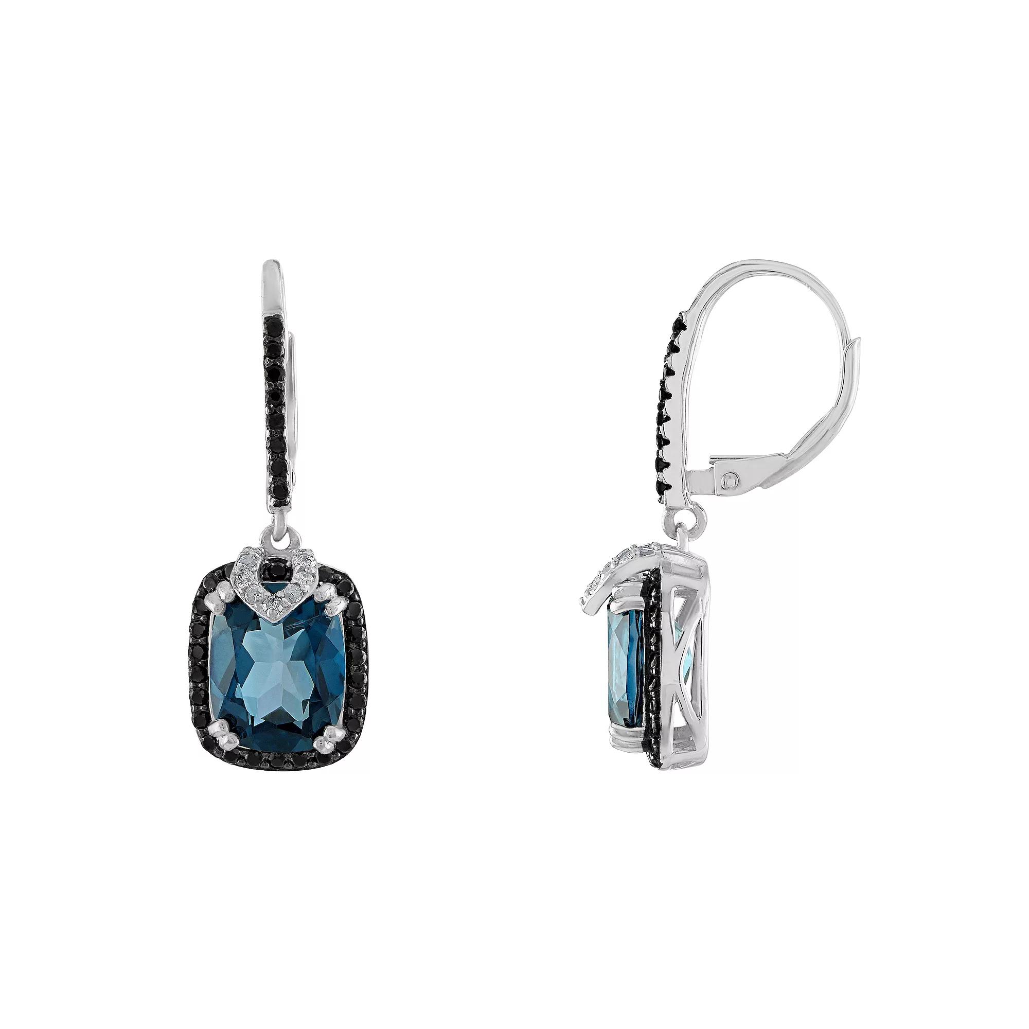Tiara Sterling Silver London Blue Topaz & 1/8 Carat T.W. Diamond Leverback Earrings, Women's, Silver Tone Product Image