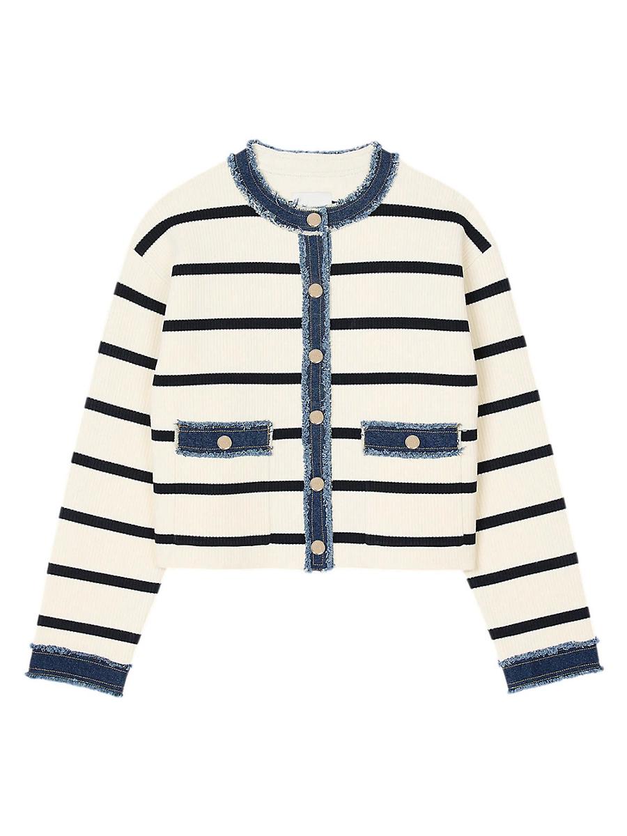 Womens Stripy Cardigan with Denim Details Product Image