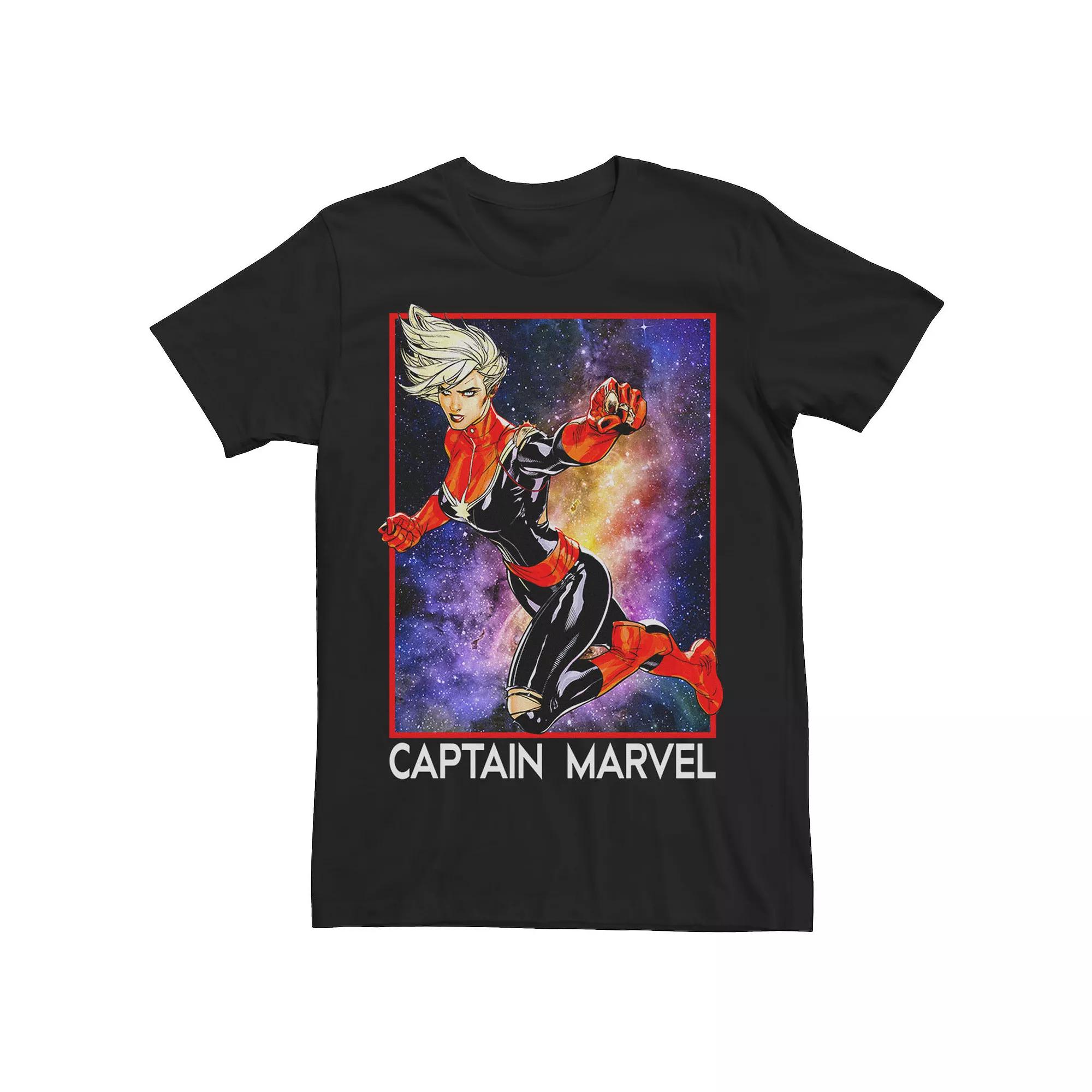 Men's Marvel Captain Marvel Retro Colorful Galaxy Pose Poster Tee,  Product Image