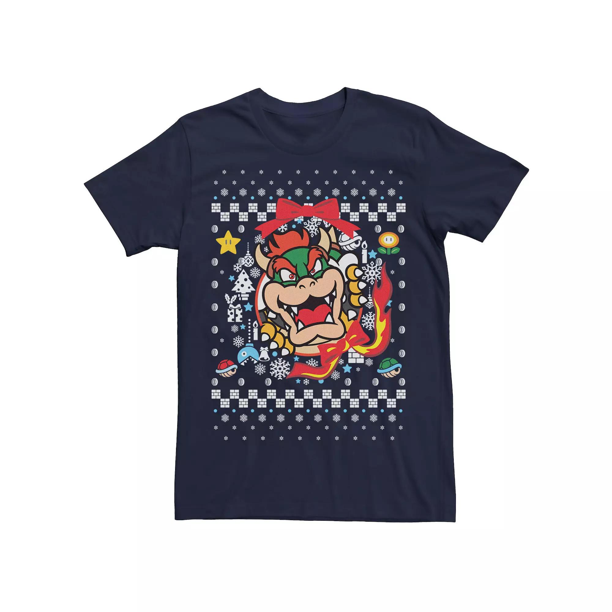 Men's Nintendo Super Mario Bowser Classic Ugly Christmas Graphic Tee,  Product Image