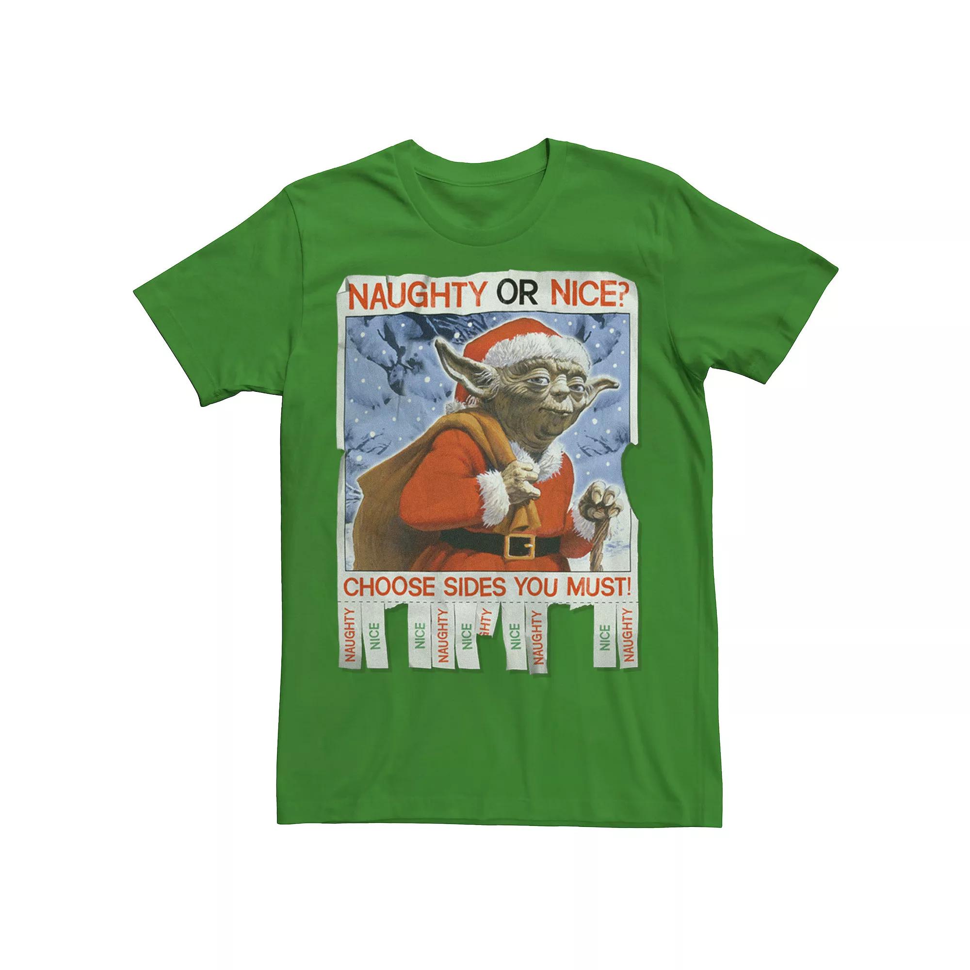 Men's Star Wars Yoda Naughty Or Nice Flyer Christmas Graphic Tee,  Product Image