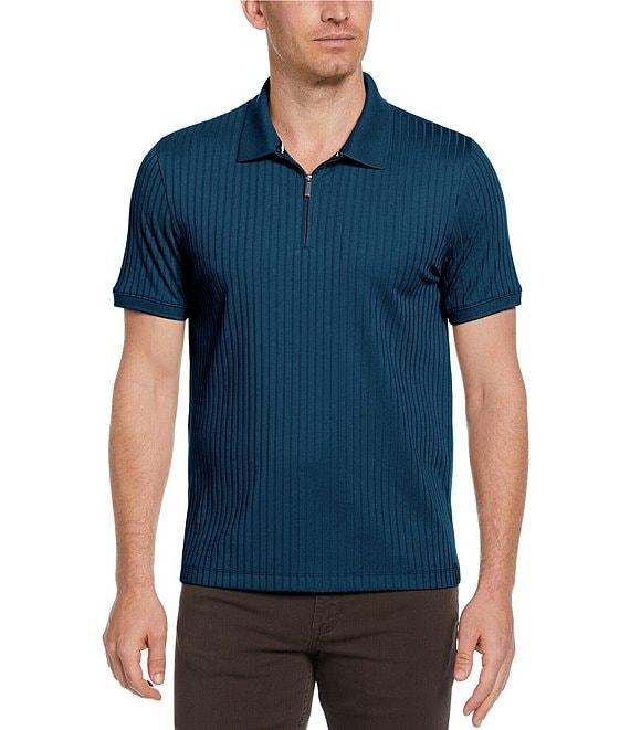 Perry Ellis Ribbed Quarter-Zip Short Sleeve Polo Shirt Product Image