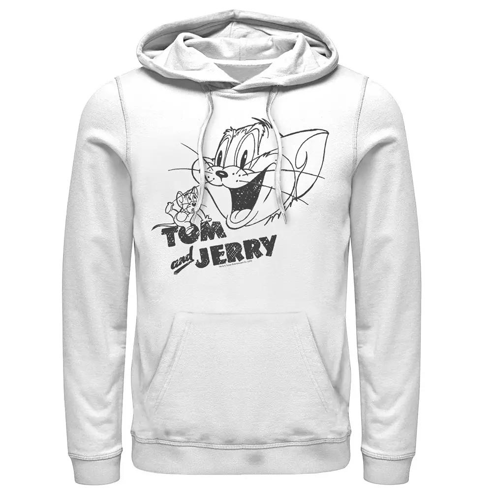 Men's Tom And Jerry Line Art Portrait Logo Hoodie,  Product Image