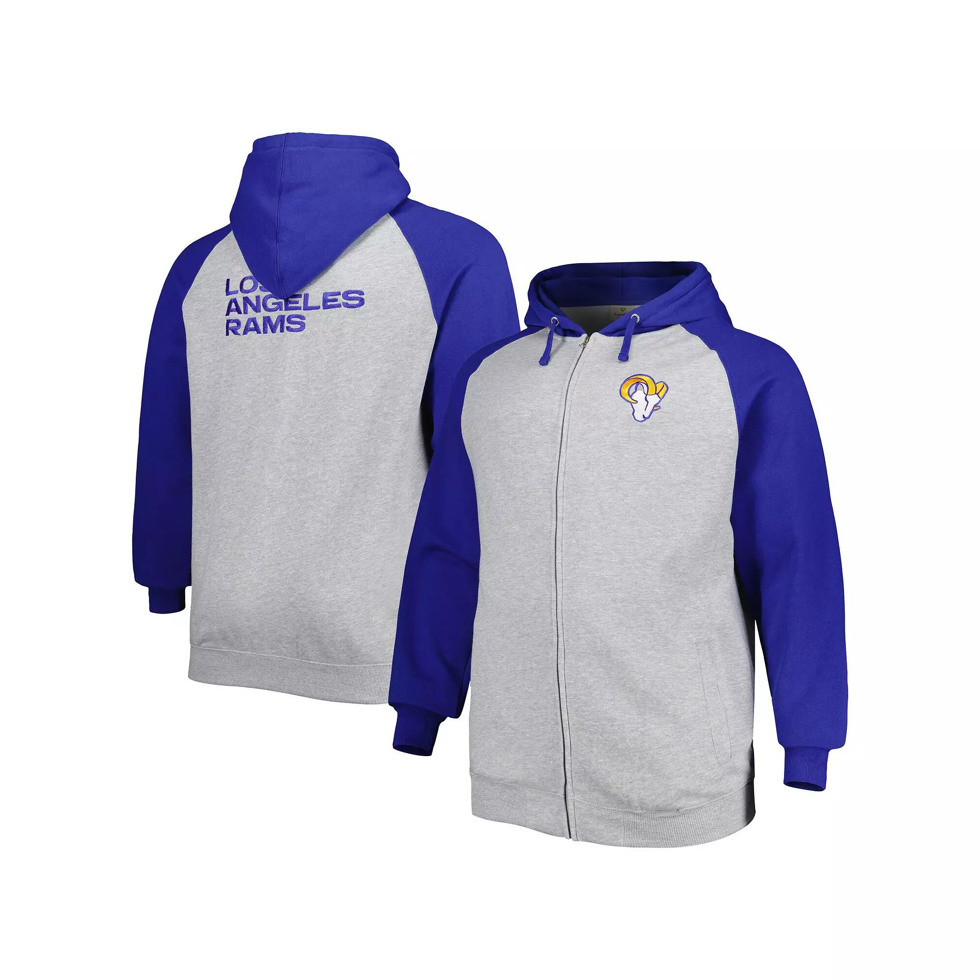 Men's Heather Gray Los Angeles Rams Big & Tall Fleece Raglan Full-Zip Hoodie Jacket, Size: 2XLT, Grey Product Image