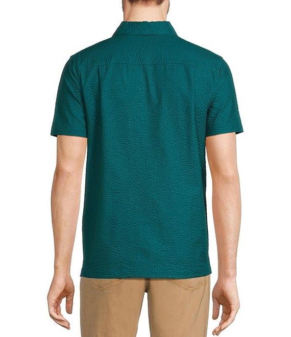 Murano Shape of Water Collection Slim Fit Placed Fish Print Seersucker Short Sleeve Convertible Camp Shirt Product Image