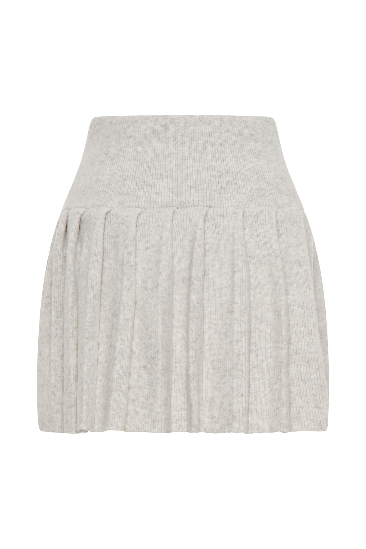 Dionne Pleated Knit Mini Skirt - Heather Grey Marle Product Image