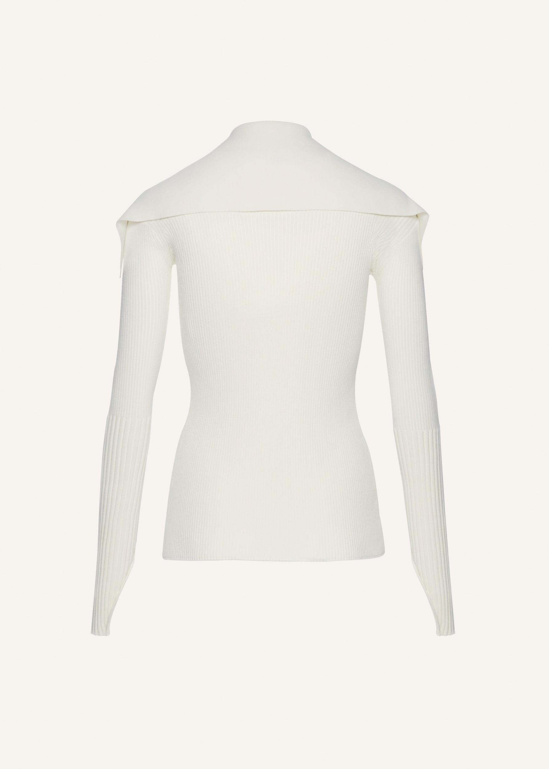 Ribbed cardigan with tie-collar in white Product Image