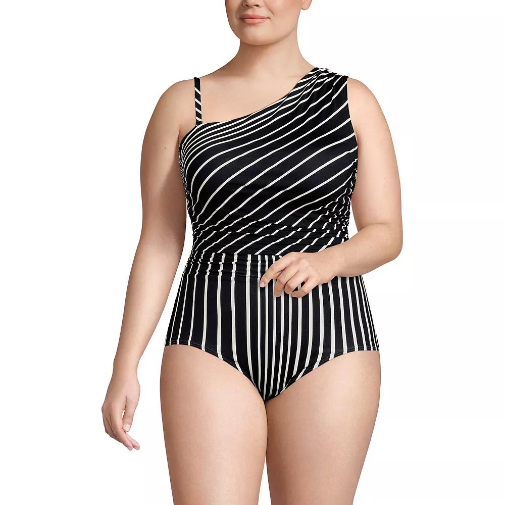 Plus Size Lands' End Ruched One Shoulder Swim Top, Women's, Size: 24 W, Black Product Image