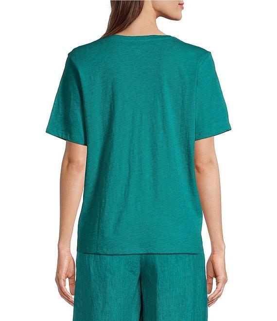 Eileen Fisher Easy Organic Cotton Jersey Knit V-Neck Short Sleeve Tee Shirt Product Image