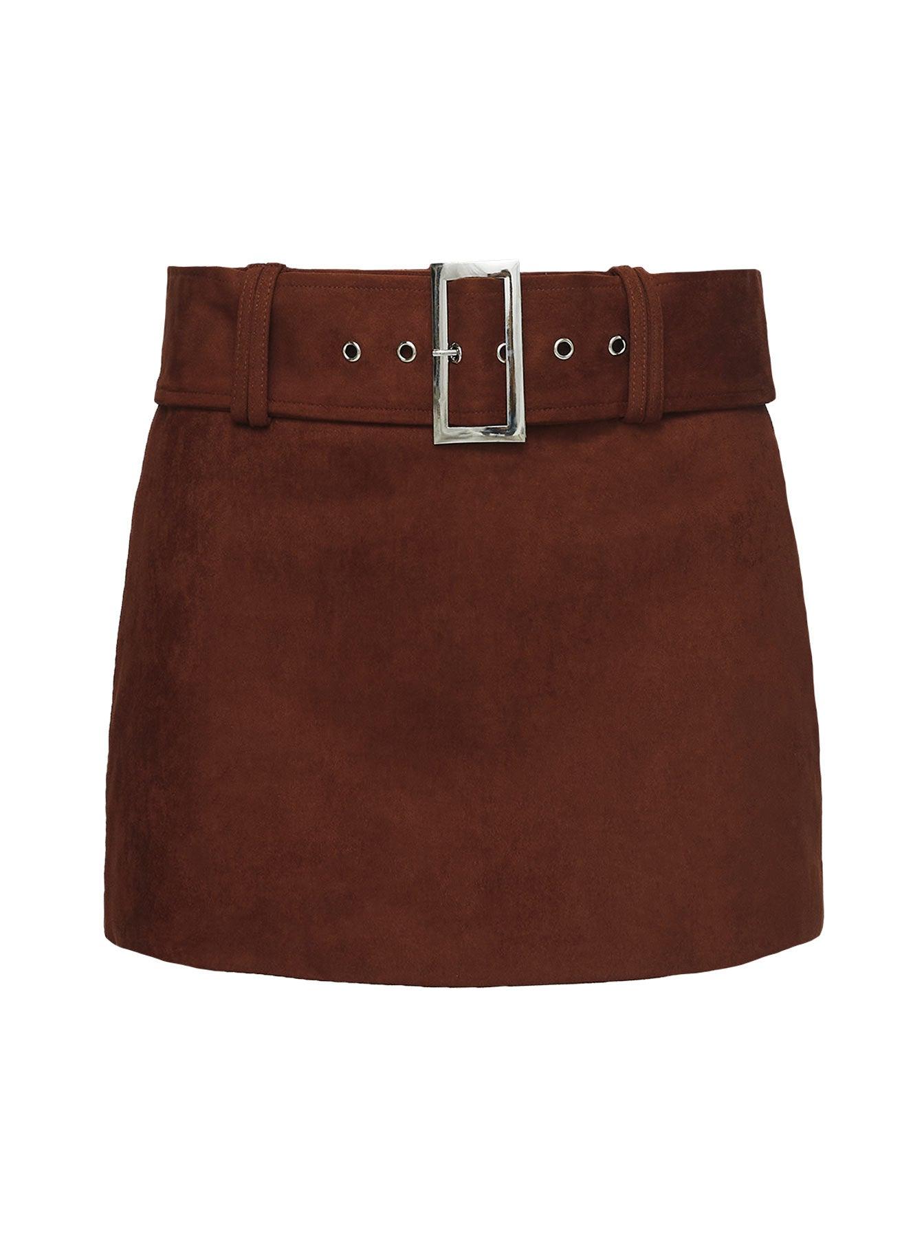 Movita Belted Mini Skirt Brown Product Image