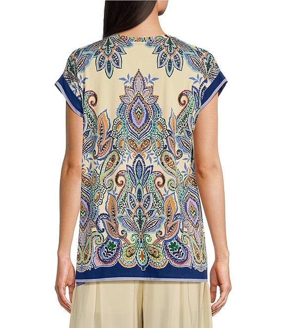 JOHNNY WAS The Janie Favorite Paisley Crew Neck Cap Sleeve Draped Tee Product Image