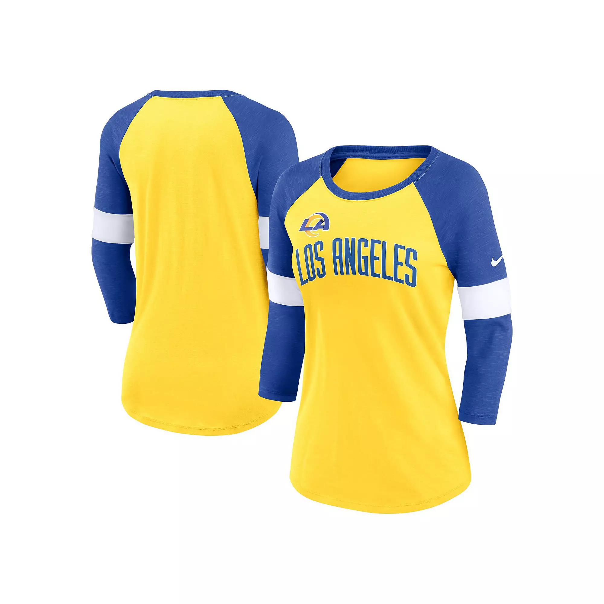 Womens Nike Los Angeles Rams Heather /Heather Royal Football Pride Raglan 3/4-Sleeve T-Shirt Product Image
