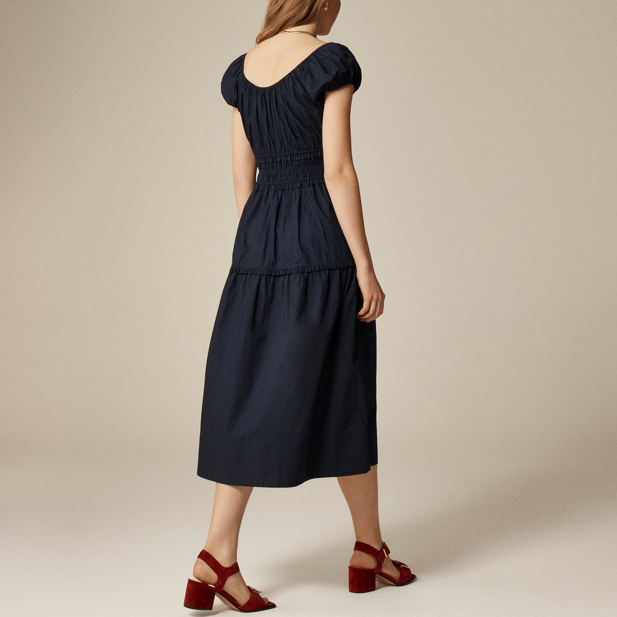 Tiered midi dress in cotton poplin Product Image