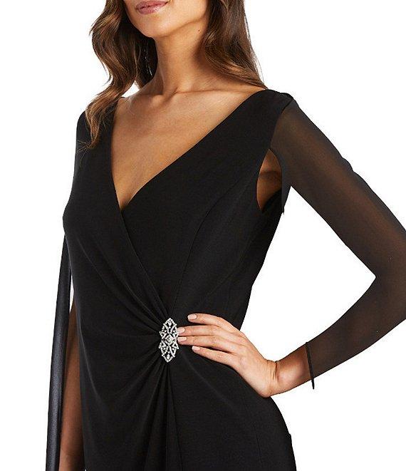 R & M Richards Chiffon V-Neck Sleeveless Duster Cape Sheath Dress Product Image