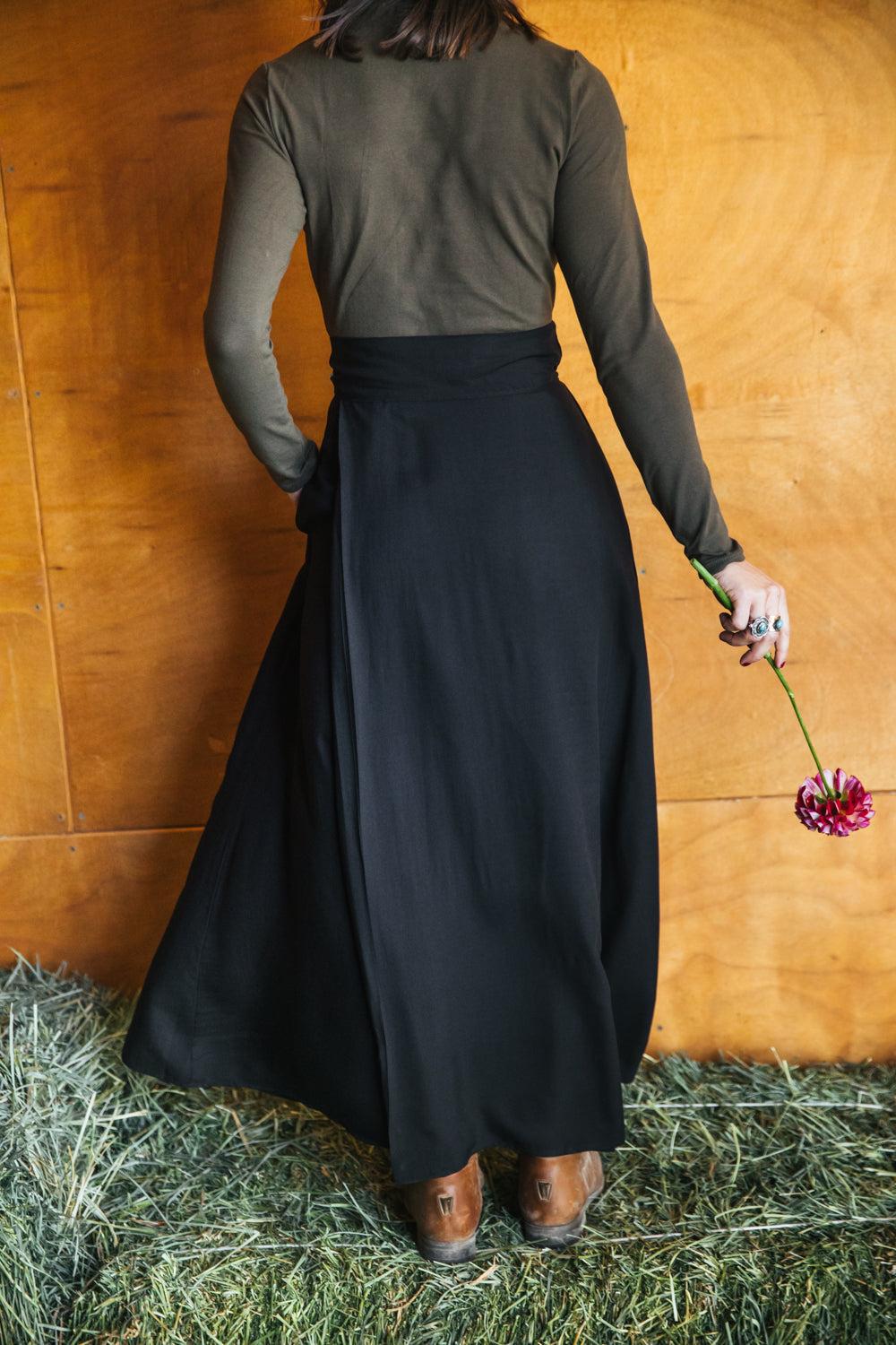 Maxi Wrap Skirt in Black Challis Product Image