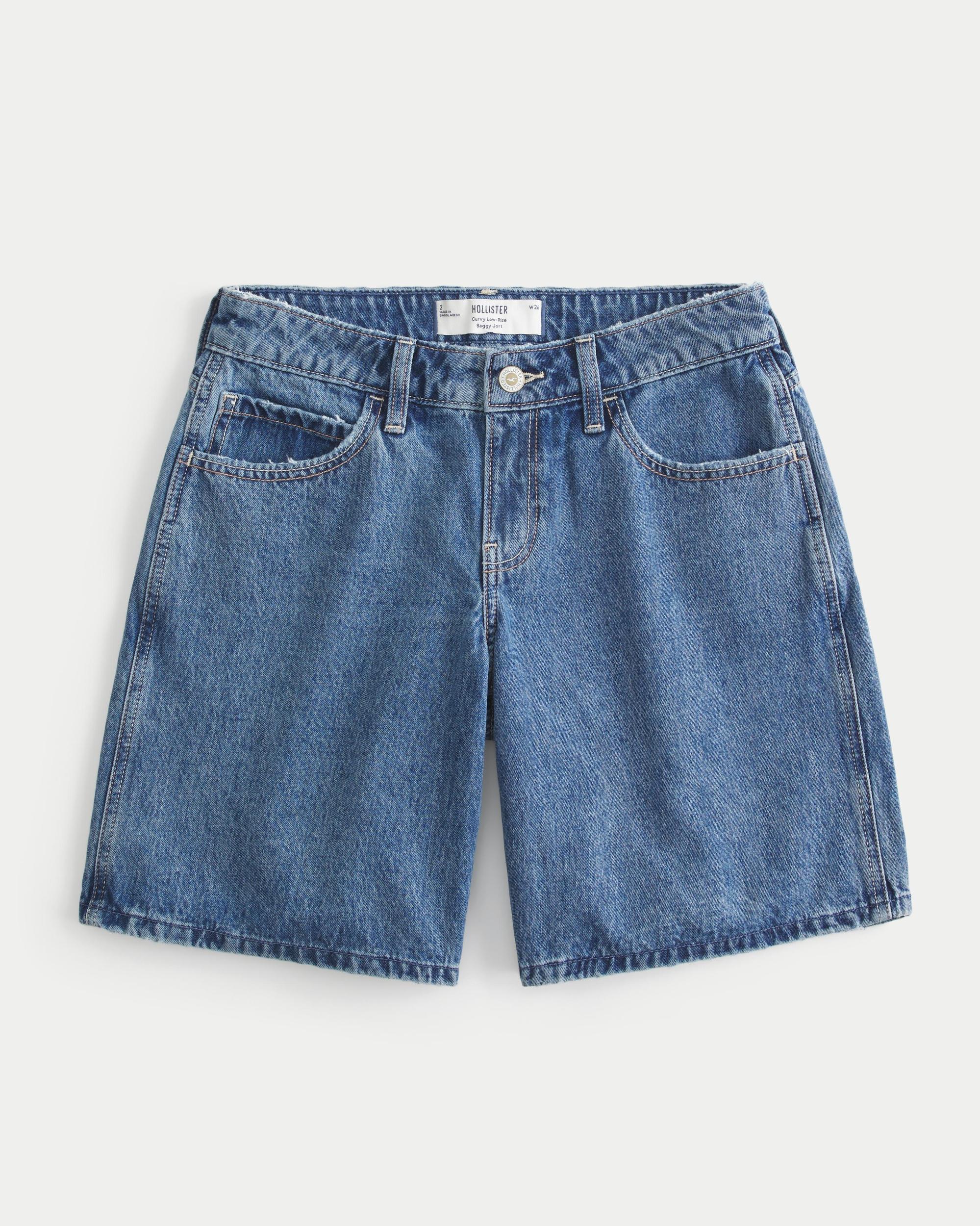 Curvy Low-Rise Washed Black Baggy Jort Product Image