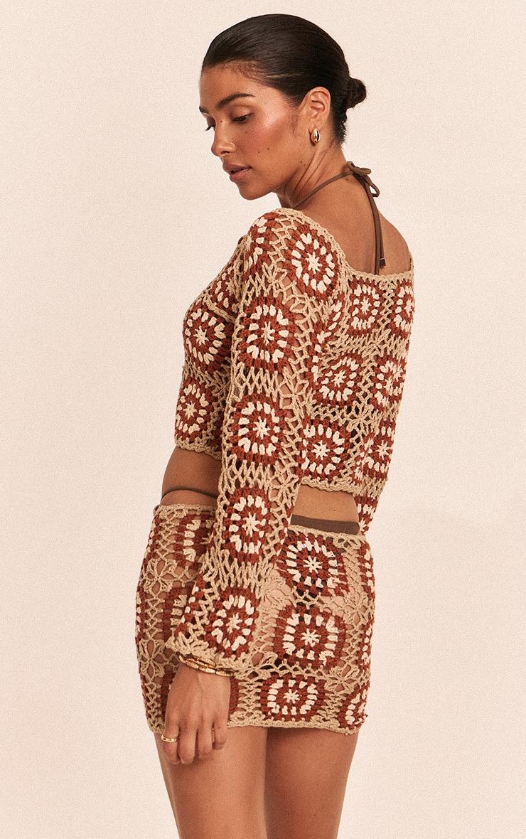 Petite Stone Crochet Knit Long Sleeve Top Product Image