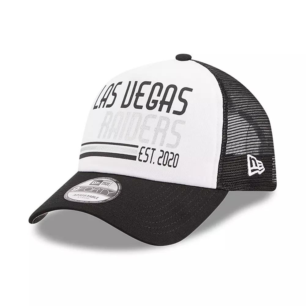 Men's New Era White/Black Las Vegas Raiders Stacked A-Frame Trucker 9FORTY Adjustable Hat, Lvr White Product Image