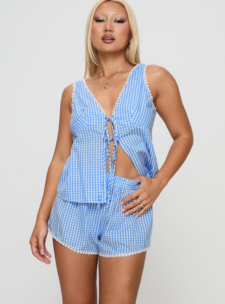 Jaycob Tie Front Set Blue Gingham Product Image