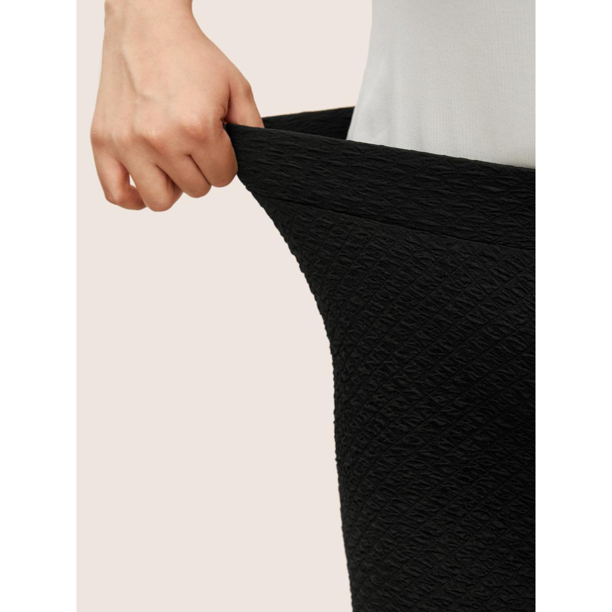 Plus Size Plisse Tie Knot Elastic Waist High Rise Leggings Women Black Casual High stretch Skinny High Rise Everyday Leggings BloomChic 10/M Product Image