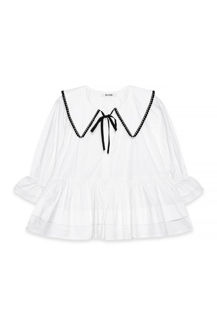 Cotton Embroidered Collar Blouse Product Image