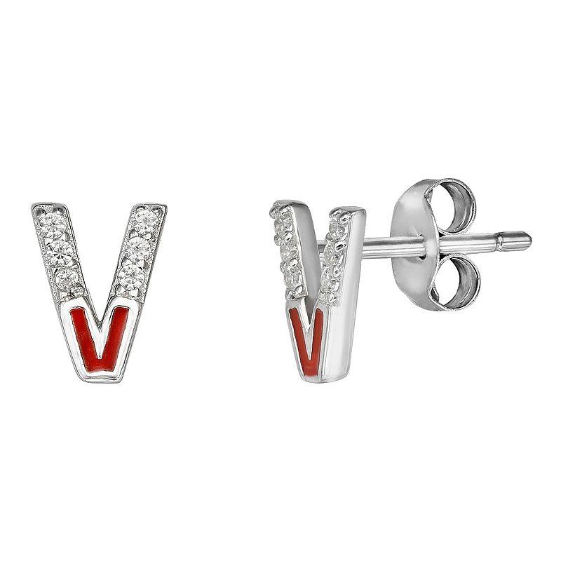 PRIMROSE Sterling Silver Cubic Zirconia Initial Stud Earrings, Women's, Green Q Product Image