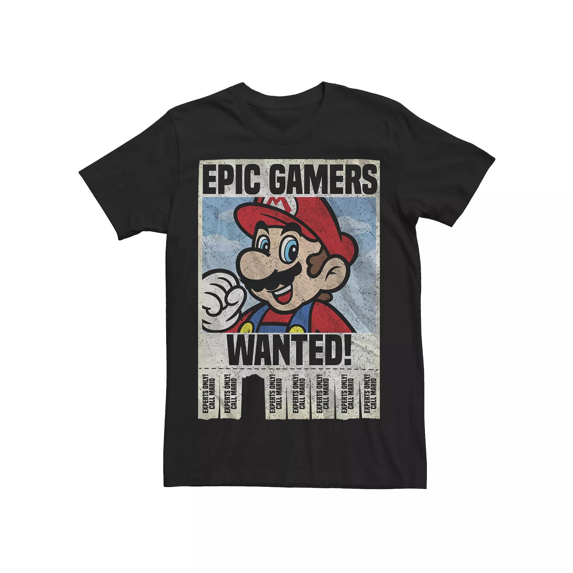 Men's Nintendo Super Mario Epic Gamers Wanted Mario Wrinkled Poster Tee,  Product Image