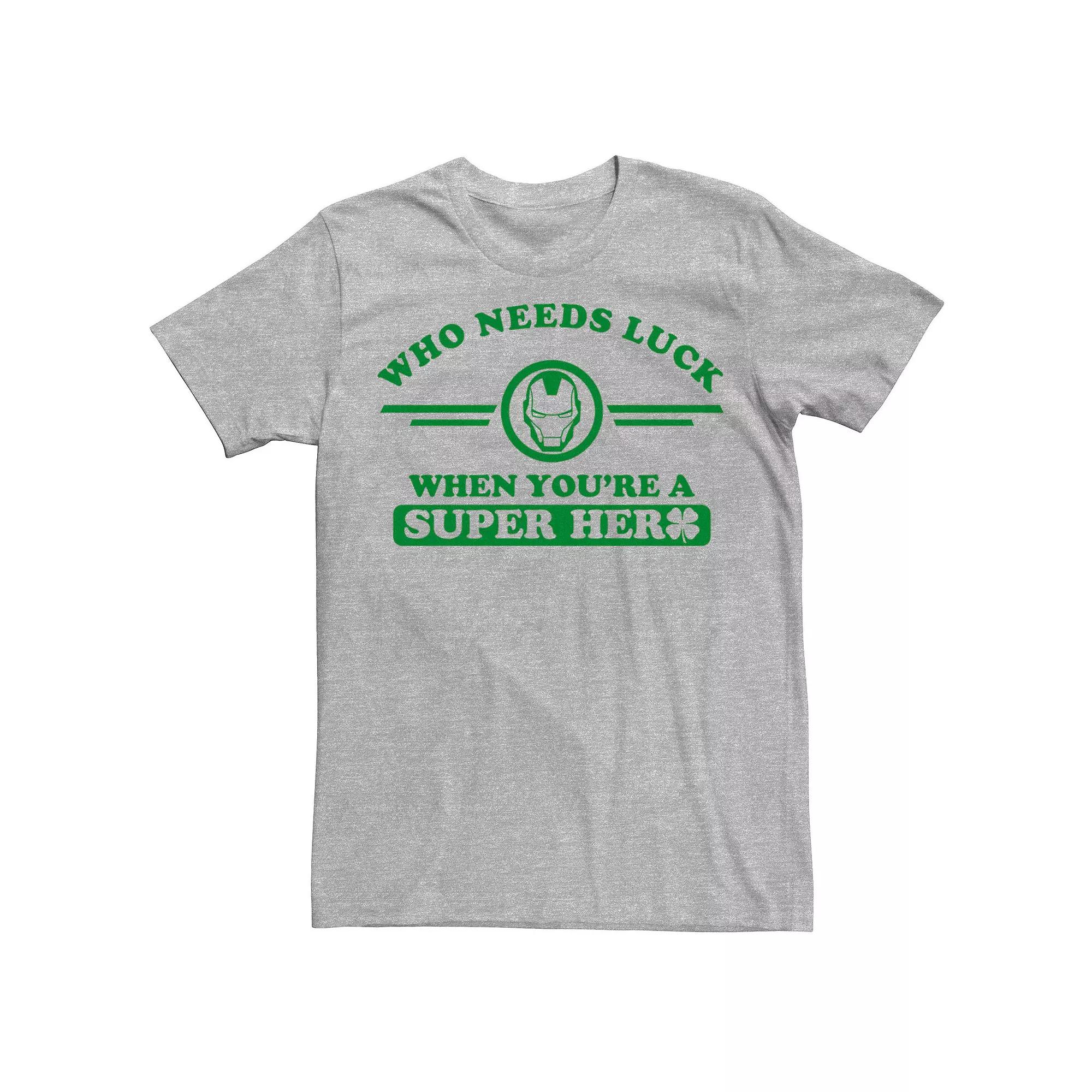 Men's Marvel Iron Man Who Needs Luck St. Patrick's Day Tee,  Product Image