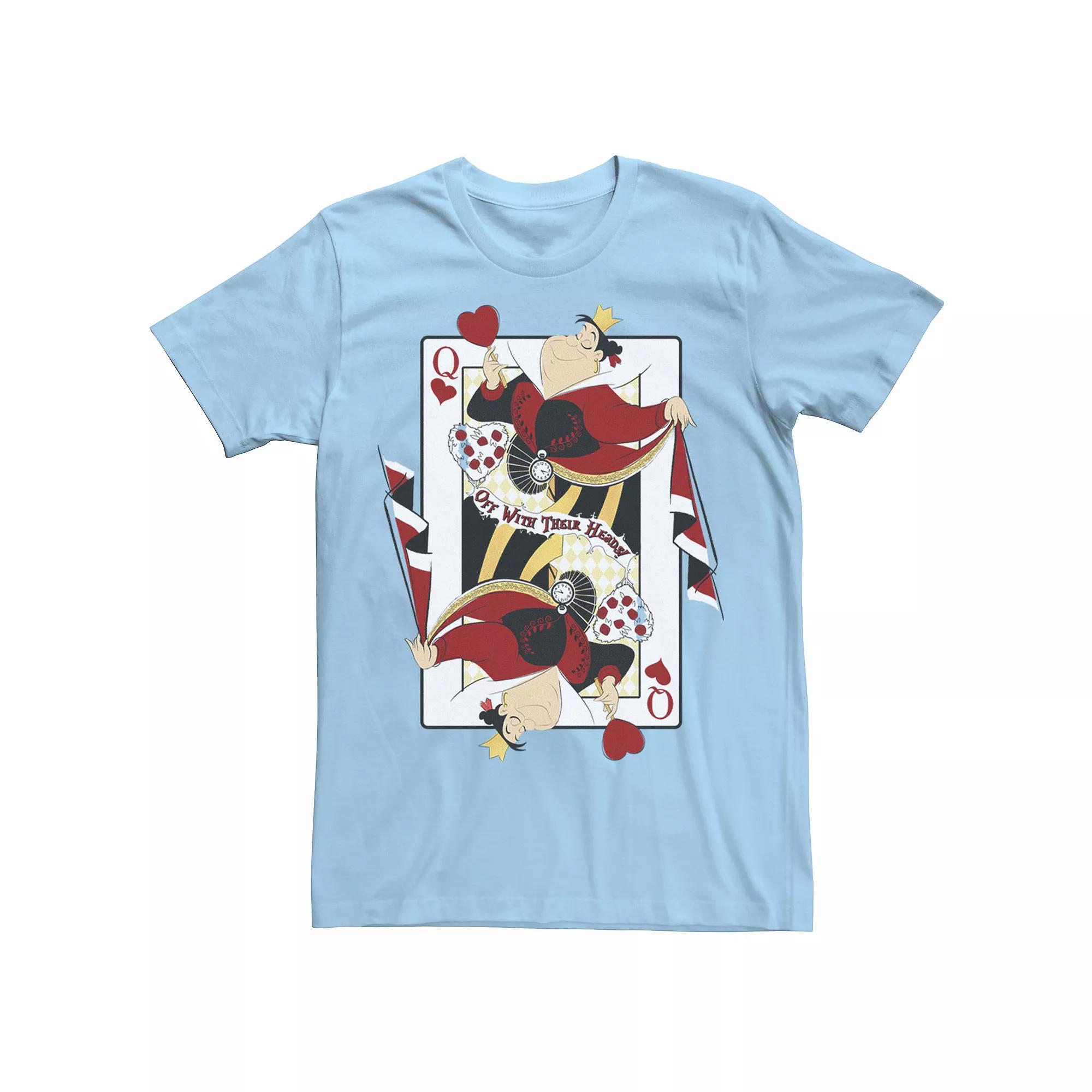 Disney's Alice In Wonderland Queen Of Hearts Men's Playing Card Tee, Size: Large, Light Blue Product Image