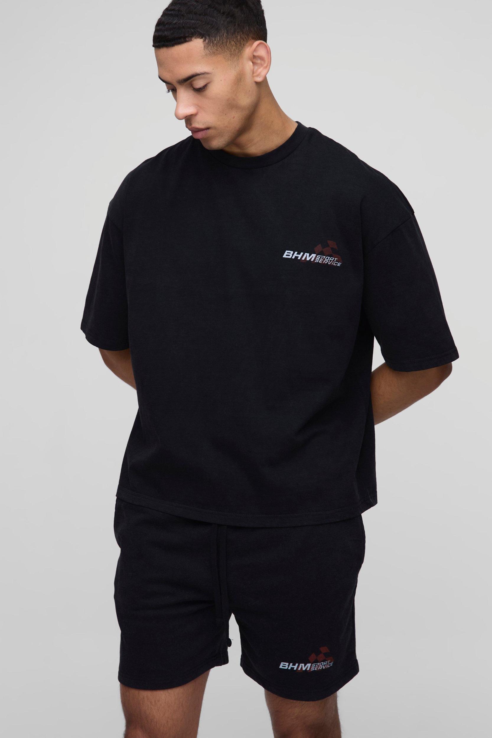 Oversized Boxy BHM Moto Wash T-Shirt & Short Set | boohooMAN USA Product Image