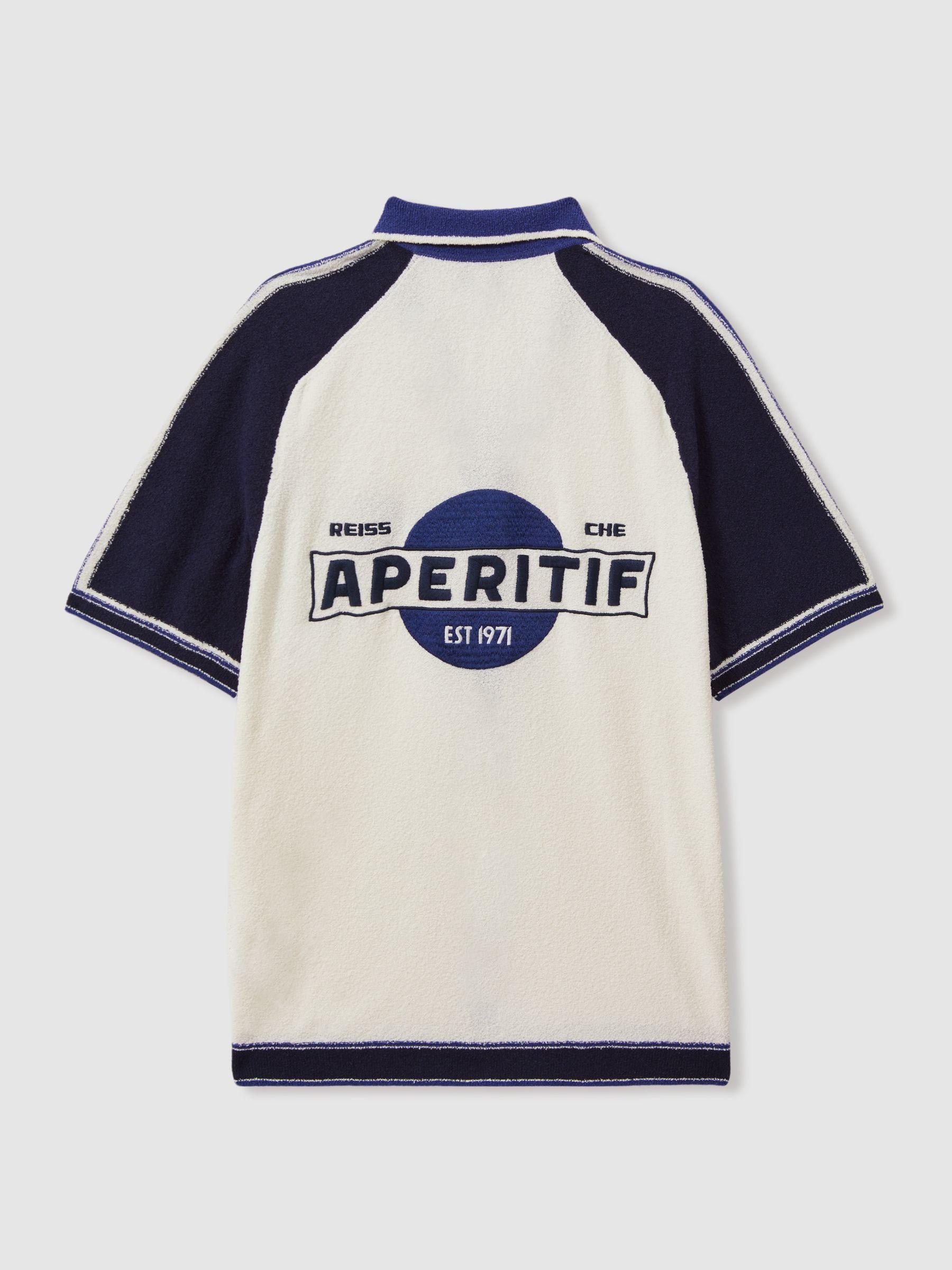 Reiss | Ché Towelling Cuban Collar Shirt in White/Blue Product Image