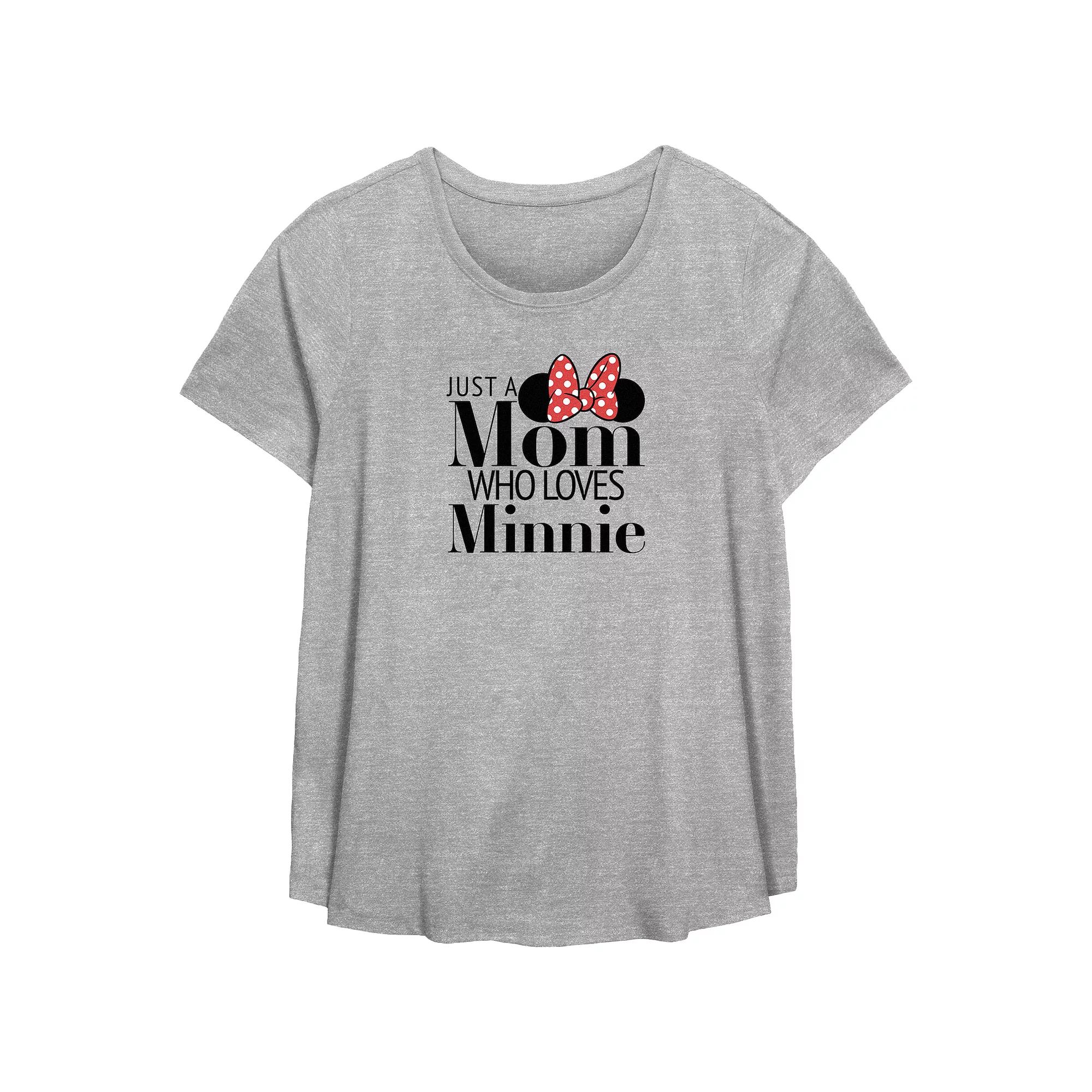 Disney Minnie Mouse Plus Size Just A Mom Who Loves Minnie Scoop Hem Flowy Graphic Tee, Women's, Size: 3XL, Grey Gray Product Image
