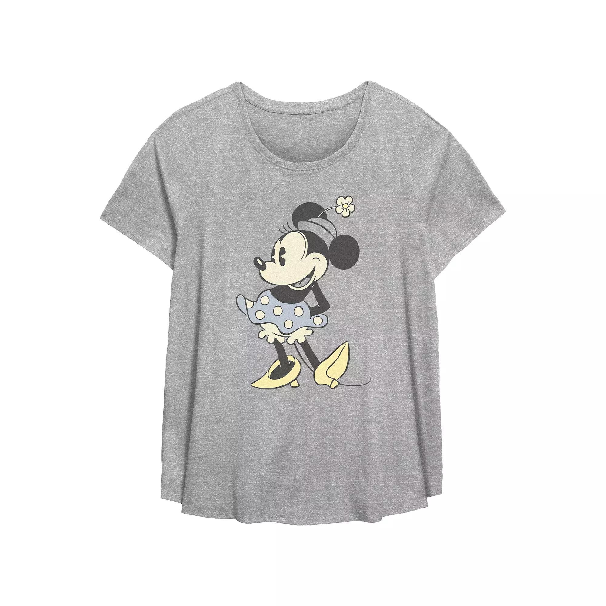 Disneys Minnie Mouse Classic Outfit Plus Size Flowy Graphic Tee, Womens Grey Gray Product Image