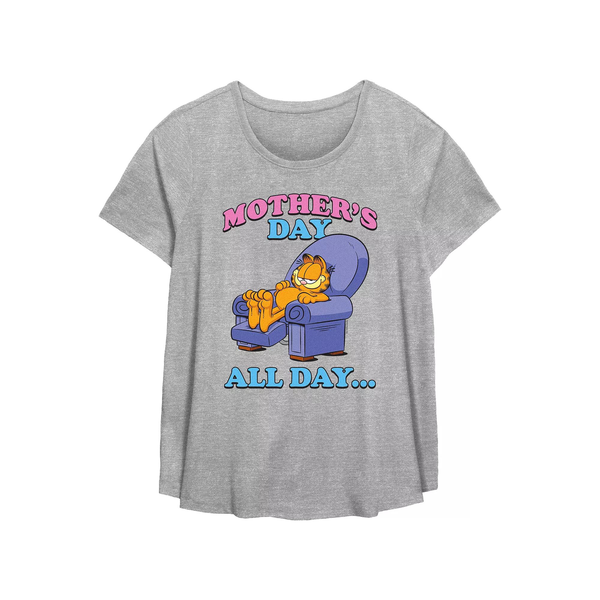 Plus Size Garfield Moether's Day All Day Scoop Hem Flowy Graphic Tee, Women's, Size: 0X, Grey Gray Product Image