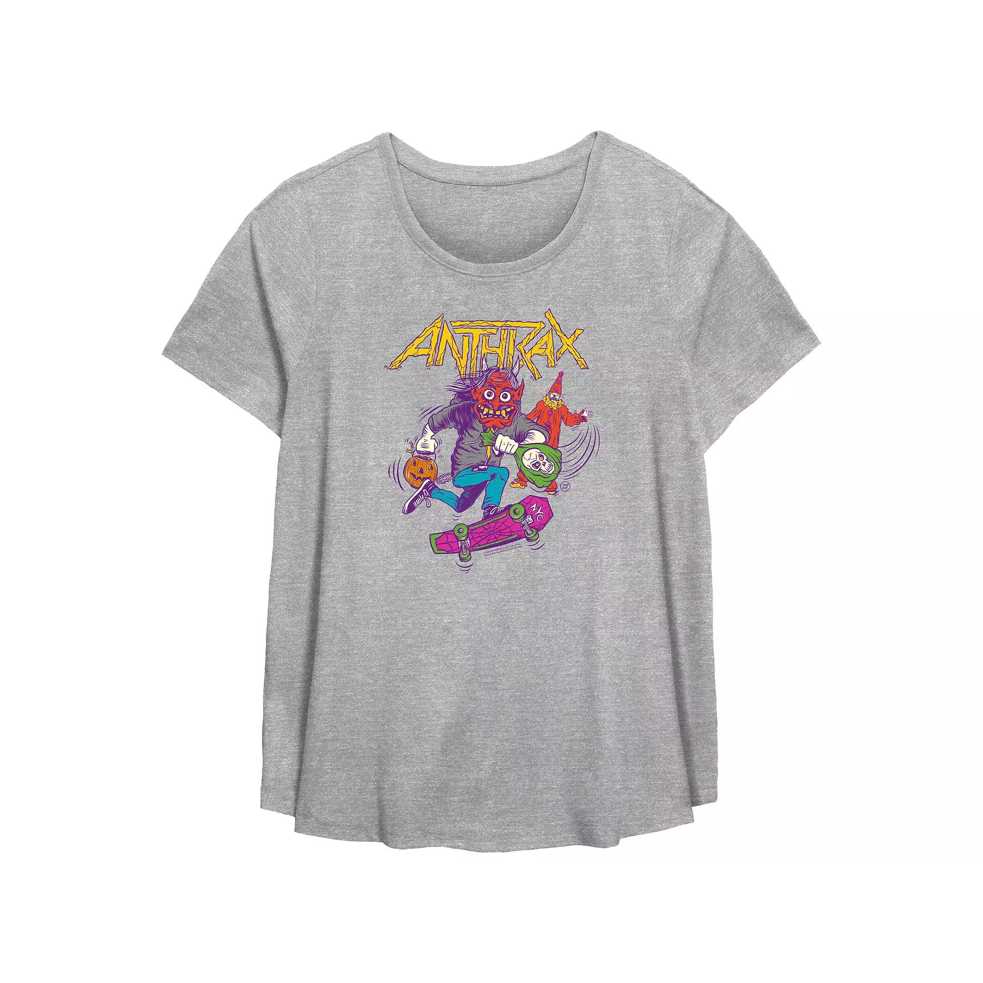 Plus Size Anthrax Trick Or Treating Flowy Graphic Tee, Women's, Size: 0X, Grey Gray Product Image